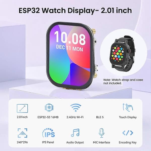 CrowPanel 2.01inch HMI ESP32-S3 Watch Display 240x296 IPS Touchskærm med Mikrofon Understøtter Stemmestyring