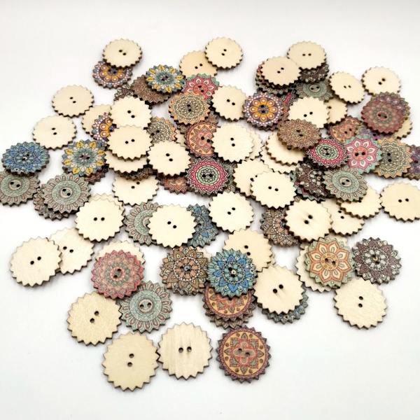 100 Stycken Målade Träknappar för Sömnad DIY Tillbehör 25mm