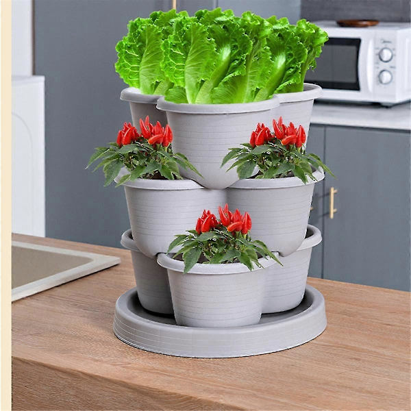 [RM]Vertical Stackable Planters for Gardening, for Strawberries, Flowers, Vegetables, Three-Dimensional Planters (5 Pcs.) Green