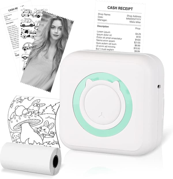 Label Printer All-in-one Mini Printer Portable Multifunctional Photo Printer Green 10 Rolls of Paper