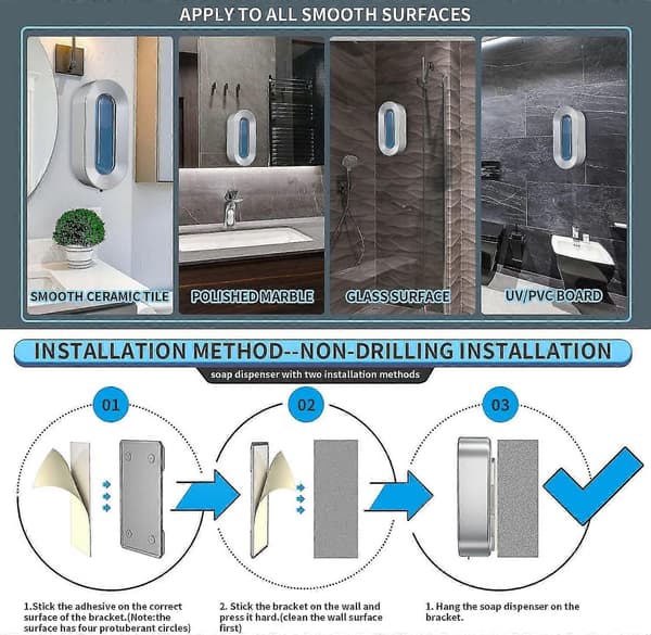 Automatic Soap Dispenser Wall Mounted Touchless Hand Sanitizer Waterproof Gel Dispenser Compatible with Household Kitchen, Hotel (22.5*7*11CM)