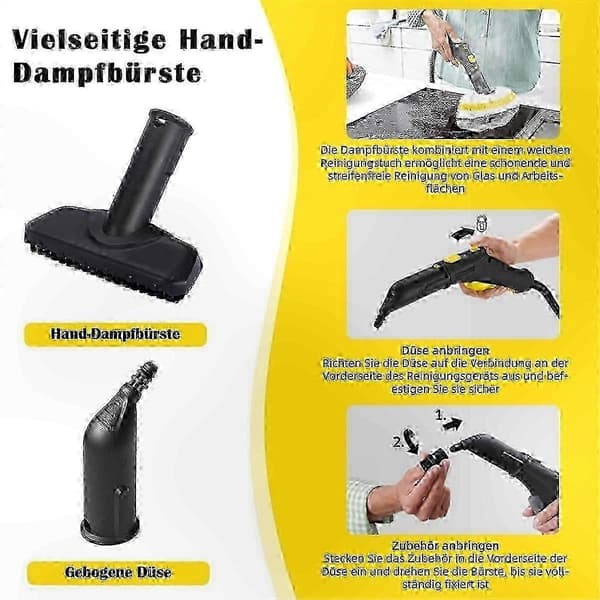 10 dele damprenser tilbehørssæt kompatibelt med Karcher SC1 SC2 SC3 SC4 SC5, dyser, børster, vinduesskraber, mikrofiberklud