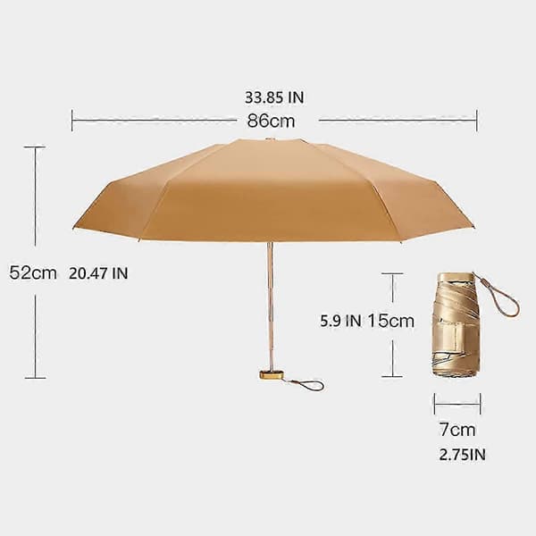 Mini Guld Folde paraply med UV-beskyttelse, Solbeskyttelse Udendørs UV-paraply Stormsikker Gave