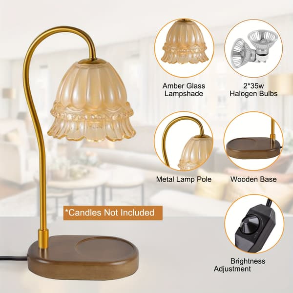[RM]1pc Aromatherapy Wax Melt Lamp, Includes Two 50W Small Bulbs, Rubber Wood and Iron Glass Material