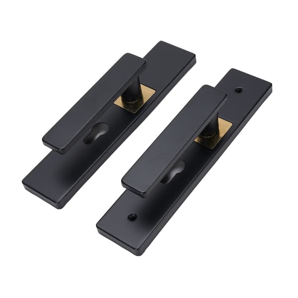 Lockable Door Handle Set for Interior and Exterior Doors, Silent Aluminum Alloy Lock, Black Gold[RM]