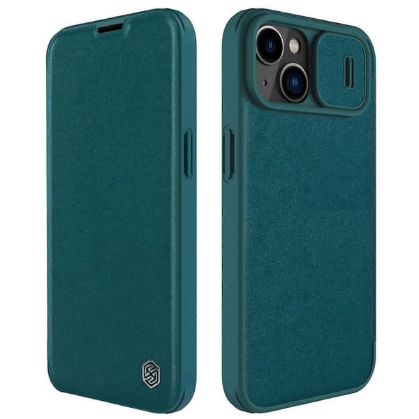 NILLKIN Qin Pro-serien for iPhone 14 iPhone 13 Fullstendig beskyttelse Telefondeksel med skyvbart linsedeksel PU