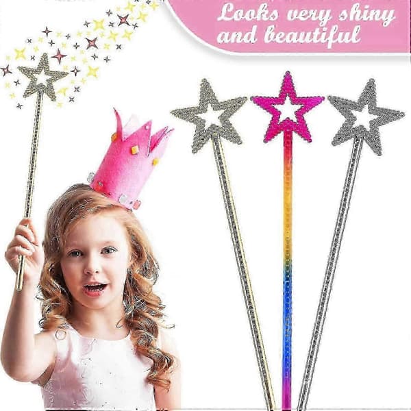 6 stk. englefe-tryllestaver, glitterprinsessestjerner for jenter, jul