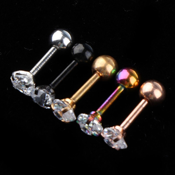 5 st rostfritt stål strass labret läpp öra stud örhänge 16g hjärta kristall