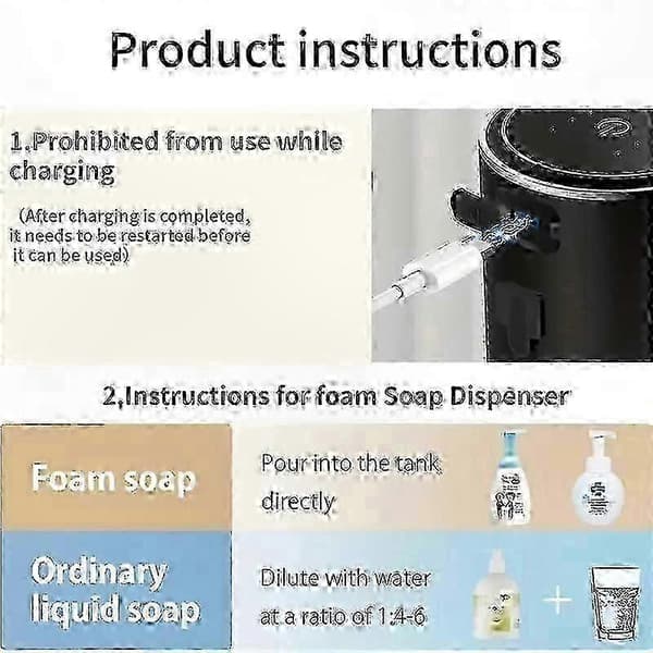 USB Genopladelig Elektrisk Skumsæbedispenser med 380 ml Kapacitet All Black