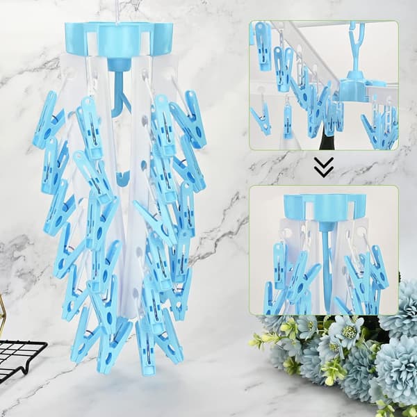 [RM]Sock Drying Rack with 36 Clothes Pegs, Foldable Hanger, L B