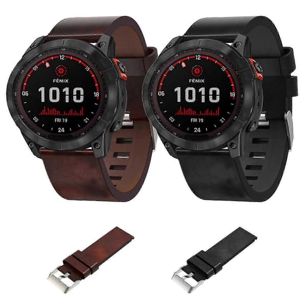 Garmin Fenix 7X Solar 26mm nahkainen terässolki ranneke Brown
