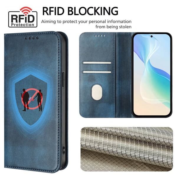 [RM]Samsung Galaxy S26+ Plånboksfodral Retro Textur RFID Skydd Konstläder - Blå