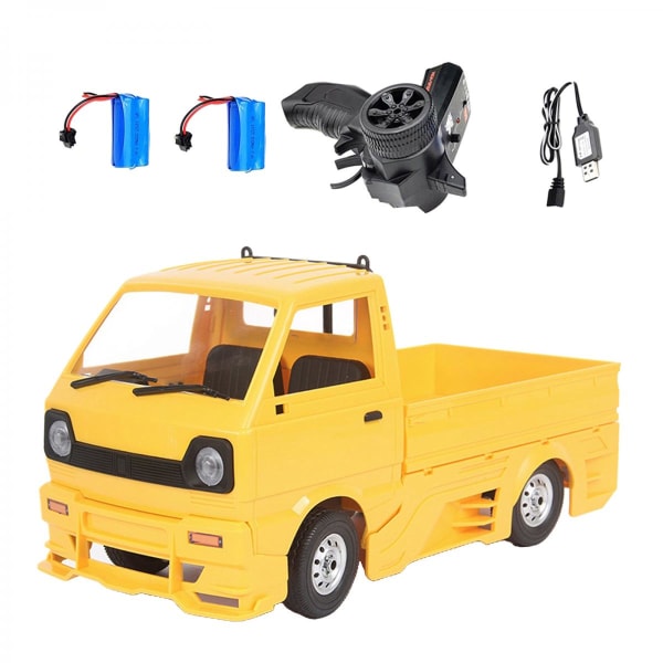 WPL D12 1:10 2WD RC Bil Drift Klättring Lastbil Crawler Gul 2 Batterier