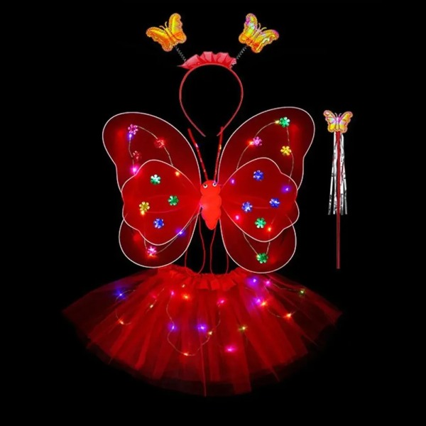 Påsk LED barnkläder rekvisita tjej kjol ängel glödande vingar fjärils kjol ljus set yellow-4pcs