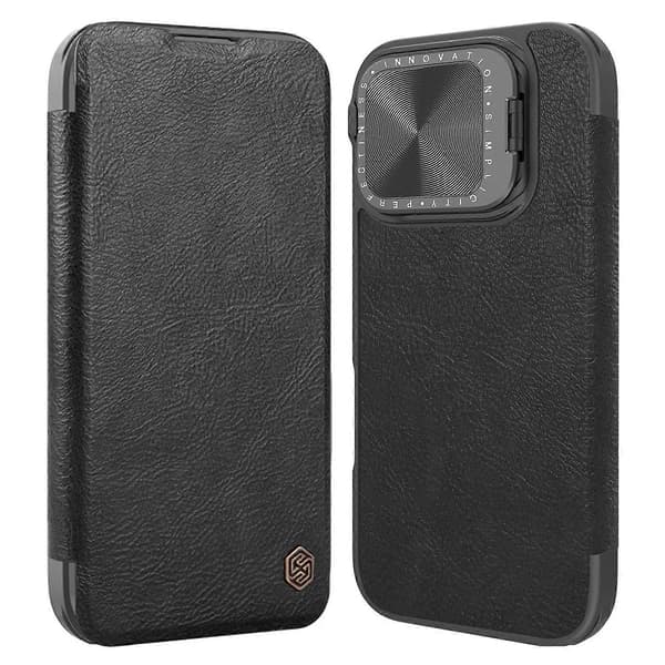 [RM]NILLKIN Qin Prop Series Leather Case with Lens Protector and Stand for iPhone 16 Pro Max - Black