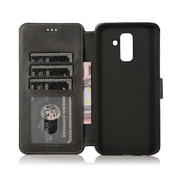 Støtsikkert PU + TPU-skinn-deksel for Samsung Galaxy A6+ Black