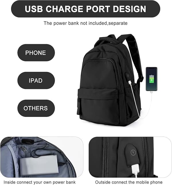 [RM]New Laptop Backpack, Waterproof Laptop Backpack with 14 Inch USB Charging School Bag Black