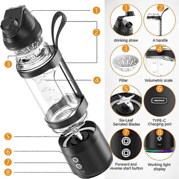 USB genopladelig bærbar blender 700ML - Mini elektrisk juicer til smoothies, milkshakes til rejser