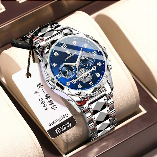 Vattentät Luminous Chronograph-klocka för män i rostfritt stål, herrkvartsklocka color 5