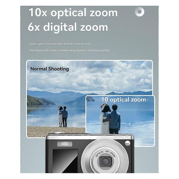 4K HD Teleskopobjektiv Högupplöst Digital Kamera med Dubbla Skärmar 16x Optisk Zoom Vattentät Selfie Skönhetskamera B Silver