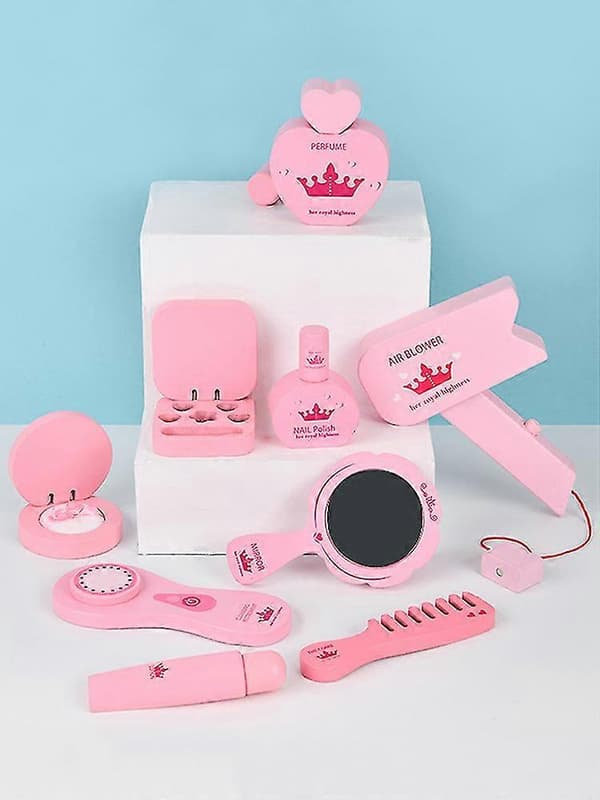 12 delar sminkset för barn, tvättbart sminkleksaksset, rosa bärväska
