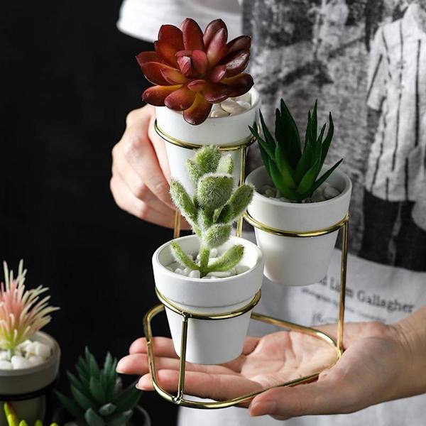 In1 Mini Keramisk Suckulent Växtkruka Blomkruka M. Benställning Guld A