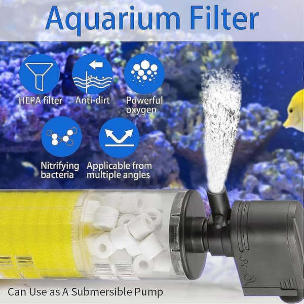 3-i-1 Tyst Dränkbar Akvariefilterpump 1300L/H Intern Vattenpump