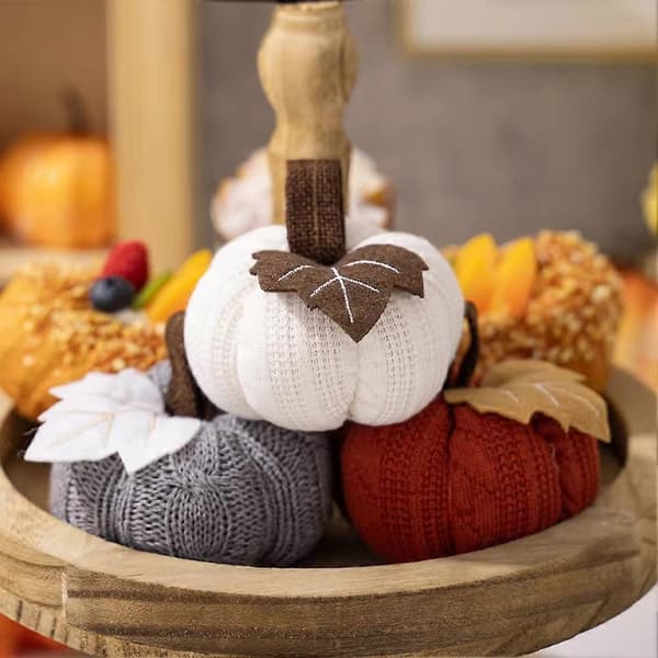 Vevde gresskarpynt egnet for Thanksgiving høstfest brettdekorasjon simulert gresskar Orange&gray&white