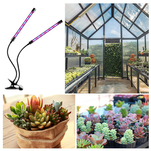 Led växtlampa med stativ, 2 huvuden fullt spektrum för inomhusväxter