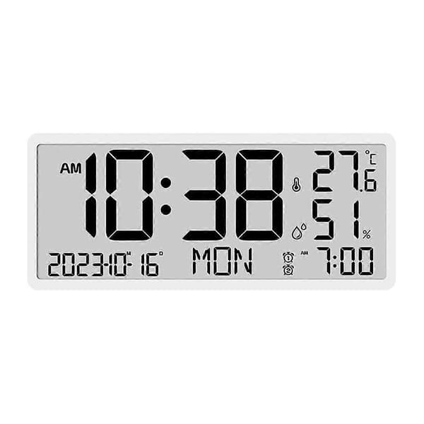 LCD Digitalt Vækkeur med Temperatursensor, Bord- og Vægmonterbart, Manuel og Automatisk Skærmjustering-B