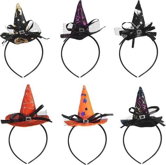Pakke med 6 Halloween-kostumer Heksehat Børn Piger Halloween Hårbånd Heksehat Edderkoppehår Tilbehør