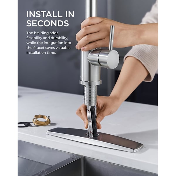 [RM] Kitchen Faucet with Pull-Out Spray, Single Lever Mixer, 360° Swivel, 2 Modes (Brushed)