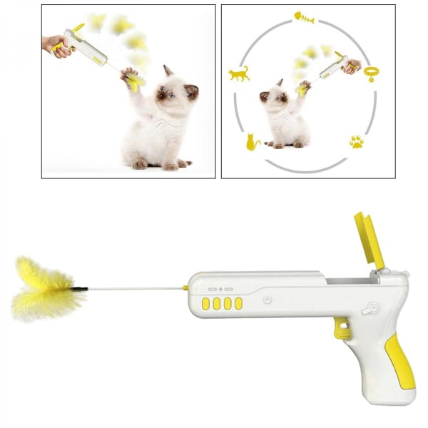 Pet Cat Fetch Toy Ball Feather Teaser Jeu Interactif Chasing Yellow