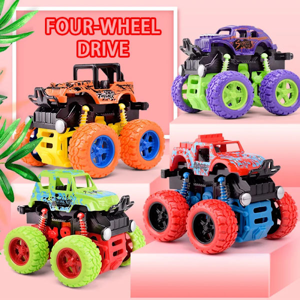 Leksaksbil med dragfunktion, tröghetsrotation, fyrhjulsdriven terrängbil SUV Racing Power Car Leksaksbil för barn Present Rocket Car