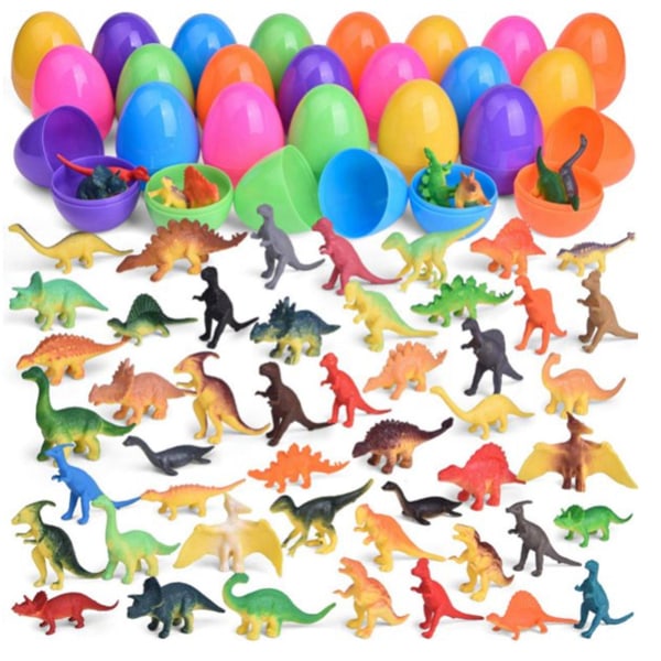 Påskägg Fyllda med Mini Dinosaurier - Påskkorgsfyllning för Småbarn, Påskleksaker för Småbarnspojkar Dinosaurieäggleksaker för Småbarn