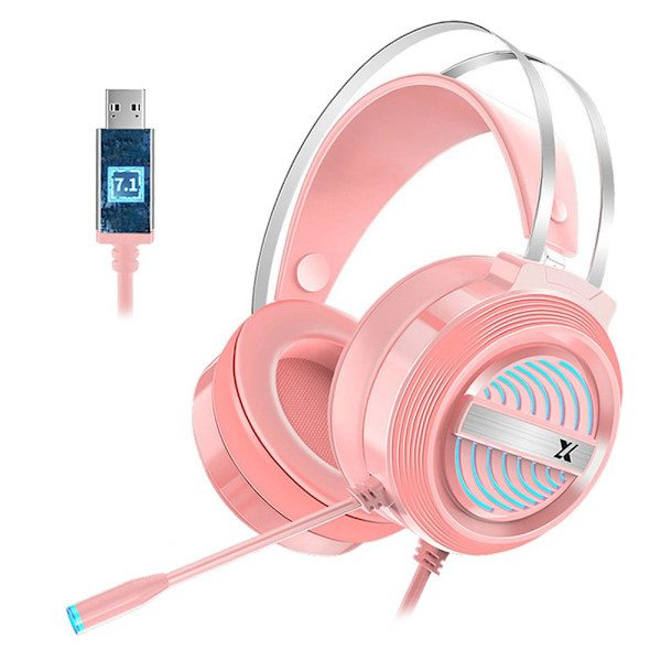 X9 7.1 Trådbundet USB Gaming Headset Med Mikrofon 7 LED För Laptop PS4 PC Rosa