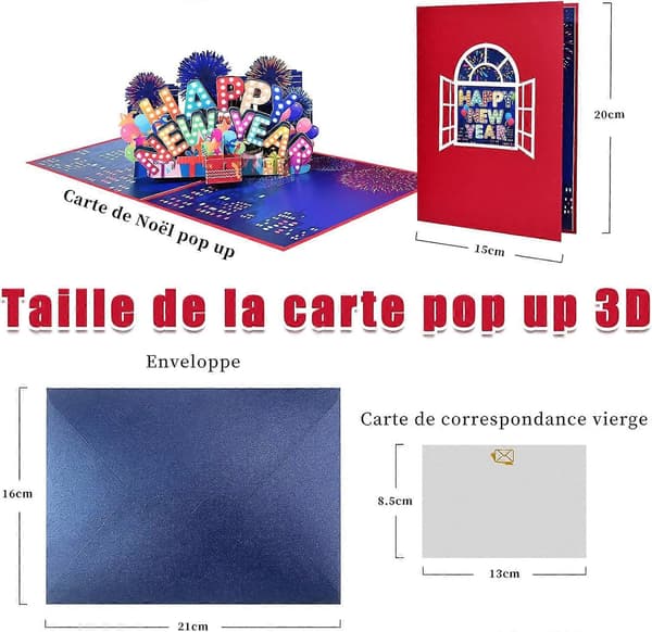 1 st pop-up-kort Gott Nytt År (Happy New Year) 3D-gratulationskort