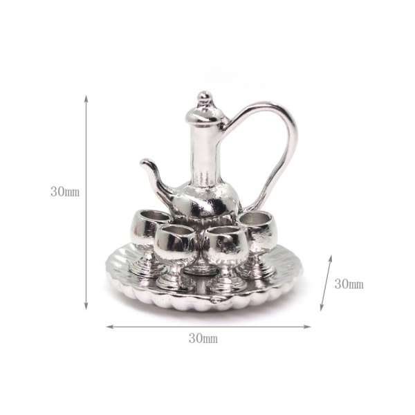 6st 1:12 dockskåp i miniatyr silvermetall te kaffe vin set