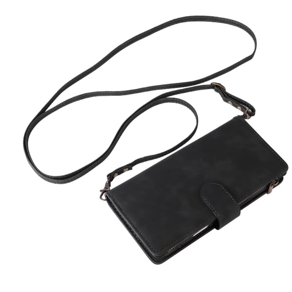 [RM]iPhone 16 Pro Max Case - Crossbody Case with Multiple Card Slots and Zipper Svart
