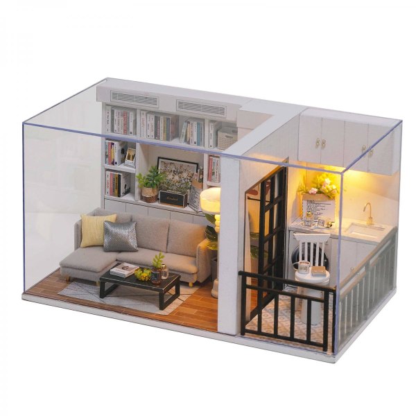 1/32 Modernt Dollhouse Miniatyr Vardagsrum DIY Kit och LED-lampor