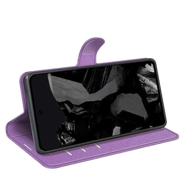 [RM] Litchi læder-telefonetui til Google Pixel 9 Pro XL Purple For Google Pixel 9 Pro XL