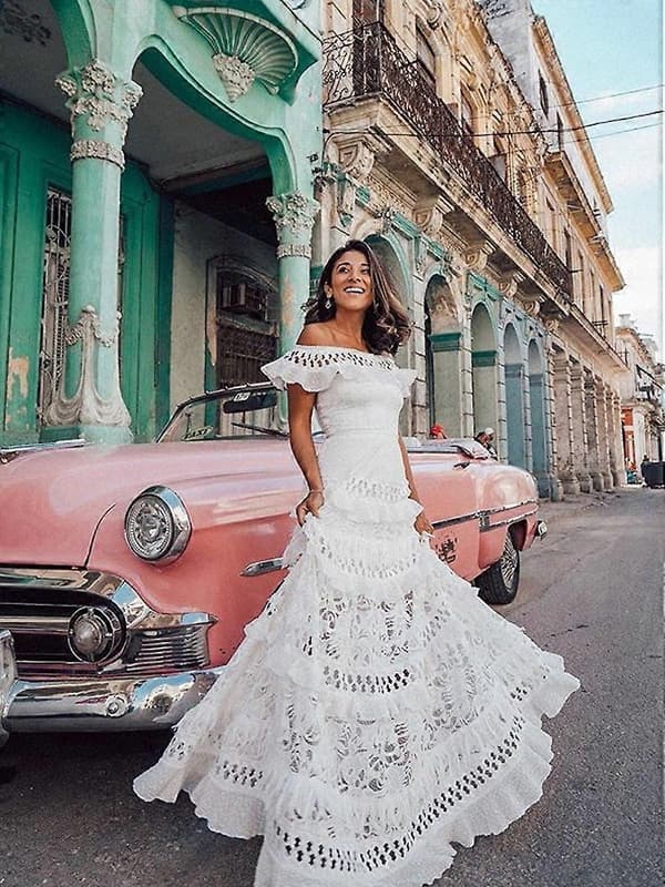 Dame Off Shoulder Volang Festkjoler Side Split Maxi Kjole