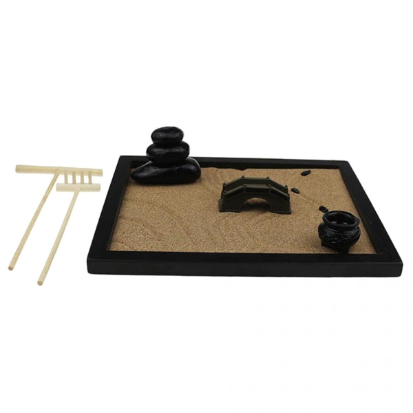 Bordskiva Skrivbord Meditations Zen Trädgård Klassiskt Set med Leverans Kratta med Bas Skrivbordsbricka Sten Sand Set för Zen