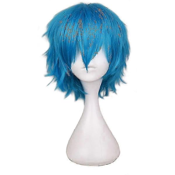 Modern kort rak cosplay-peruk för män Lake Blue