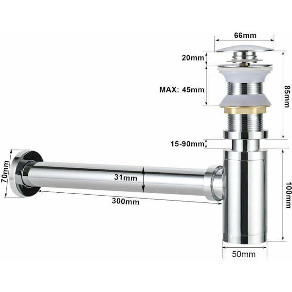 [RM]Polished Chrome Finish P-Trap, Solid Brass Sink Drain Pipe Kit with Scratch-Resistant Surface for Bathroom Kitchen Basin Faucet