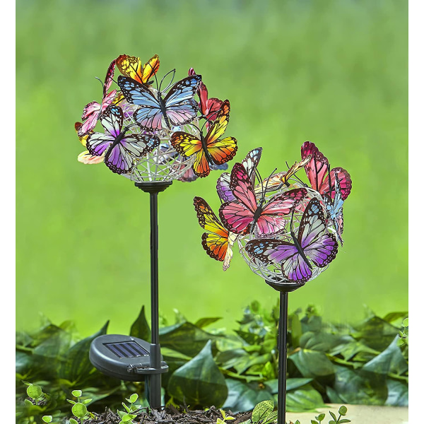 Garden Solar Light Butterflies Decor - [2 Pack] Butterfly Waterproof Led Solar Power Stake Light för trädgård, gräsmatta, uteplats eller gårdsdekorationer - Outd