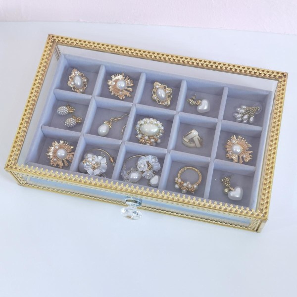 Smyckeskrin med glaslock Armband Dekorativt minnesmärke Display Bin Klar Box Örhängen Ringar Organizer Case Showcase