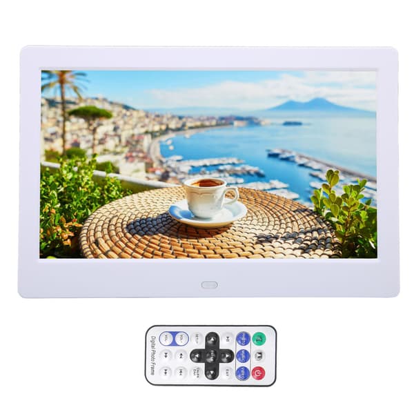 [RM]10.1 inch Digital Photo Frame HD 1024x600 LCD Smart Electronic Picture Frame with Remote Control 110-240V White US Plug