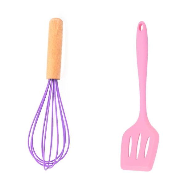 2-delars Mini Köksredskapsset - Silikon Köksredskap Med Trähandtag purple and pink