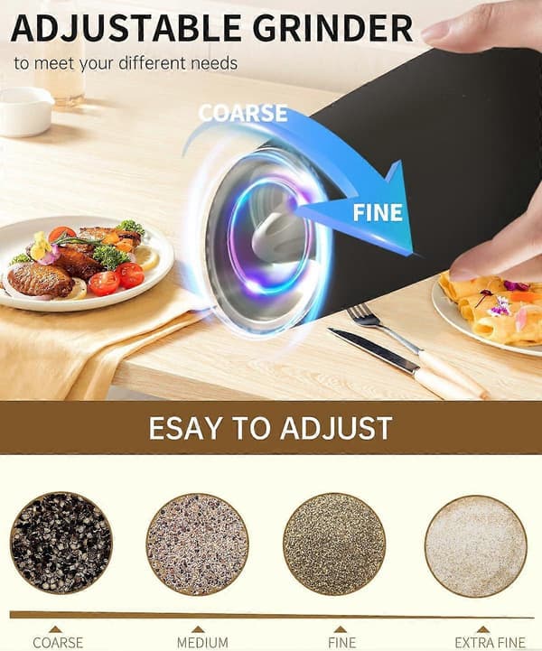 [RM]Electric Gravity Salt and Pepper Grinder Set USB Rechargeable Pepper Mill Adjustable Coarseness Black